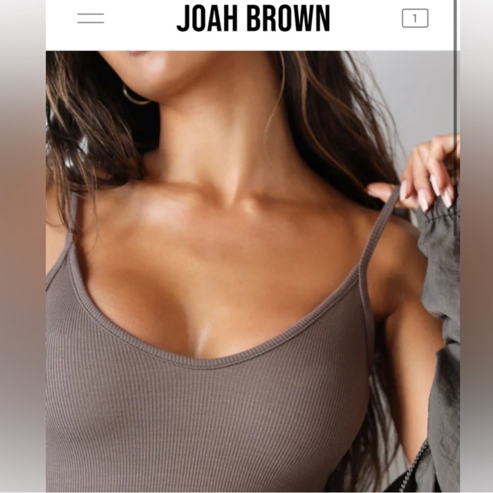 Joah Brown Ribbed Spaghetti Strap Mini Dress - Brown - Picture 2 of 9